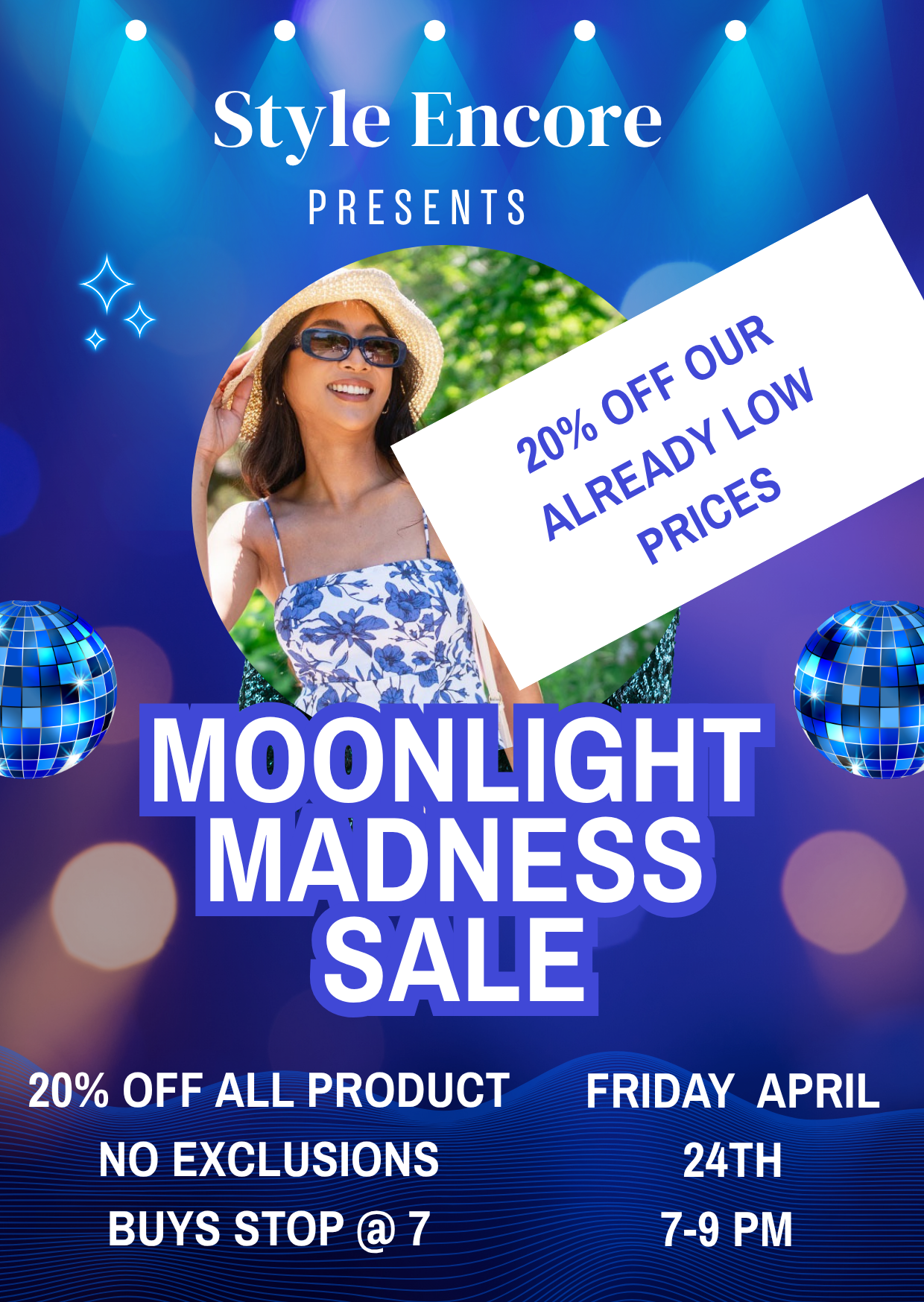 An image with a woman and verbiage about our Moonlight Madness Sale